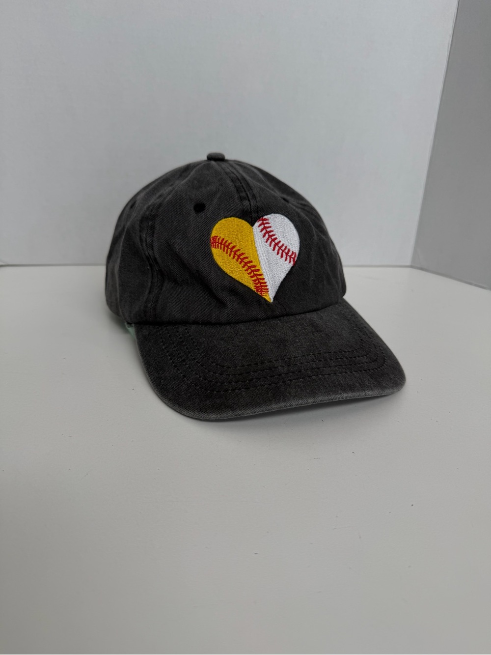 Heart Baseball Hat Ball Cap Embroidered Patch Sports Athletic Grey Yellow White